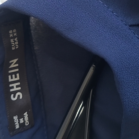 SHEIN Navy Smocked Midi Dress Ruffle Collar Lace Trim XS - Picture 14 of 17